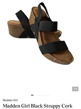 Madden Girl Women’s Black Stretch Strap Cork Wedge Sandals